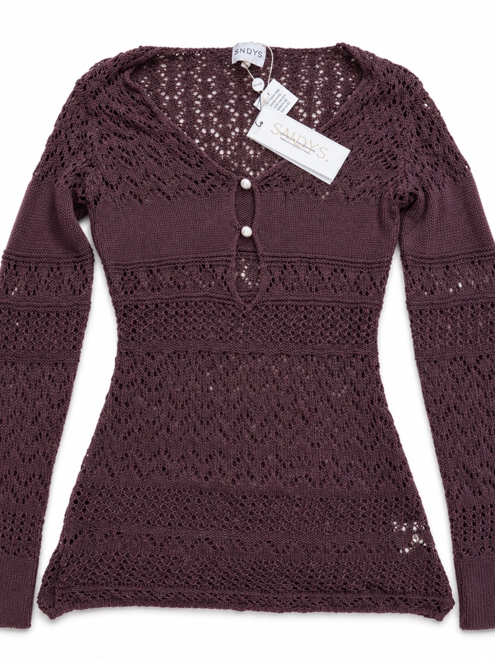 NWT SNDYS Brown Crochet Knit Long Sleeve Top Y2K Boho - size L